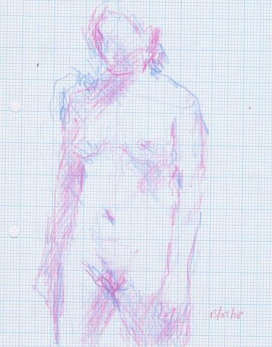 Colured pencil on graph paper